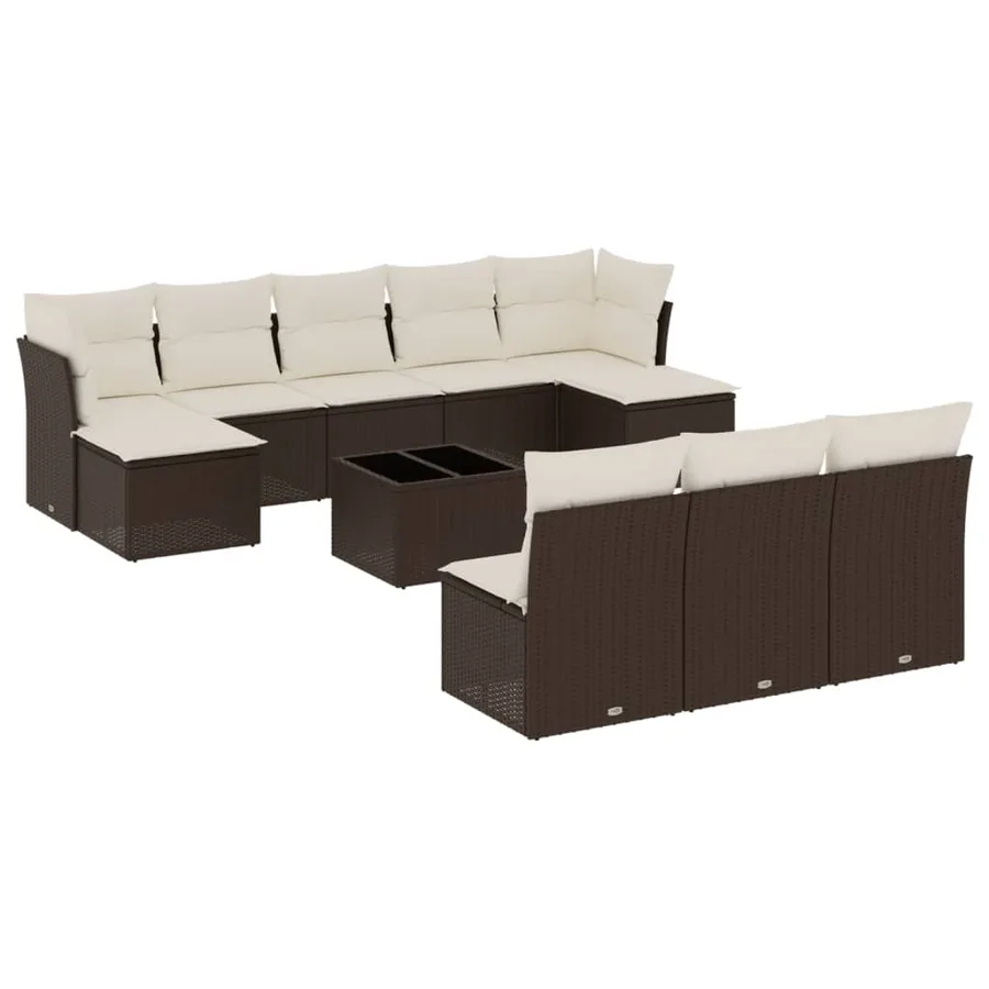 Salon de jardin et coussins 11 pcs marron résine tressée - 2