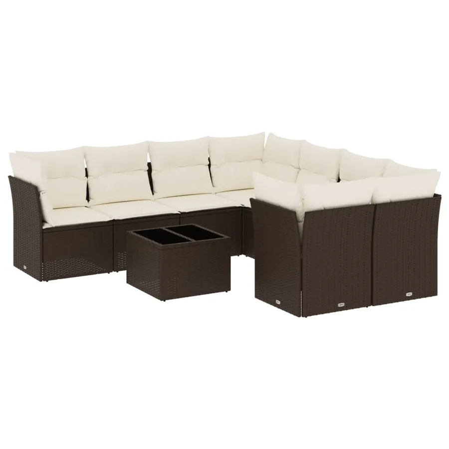 Salon de jardin avec coussins 9 pcs marron résine tressée - 2