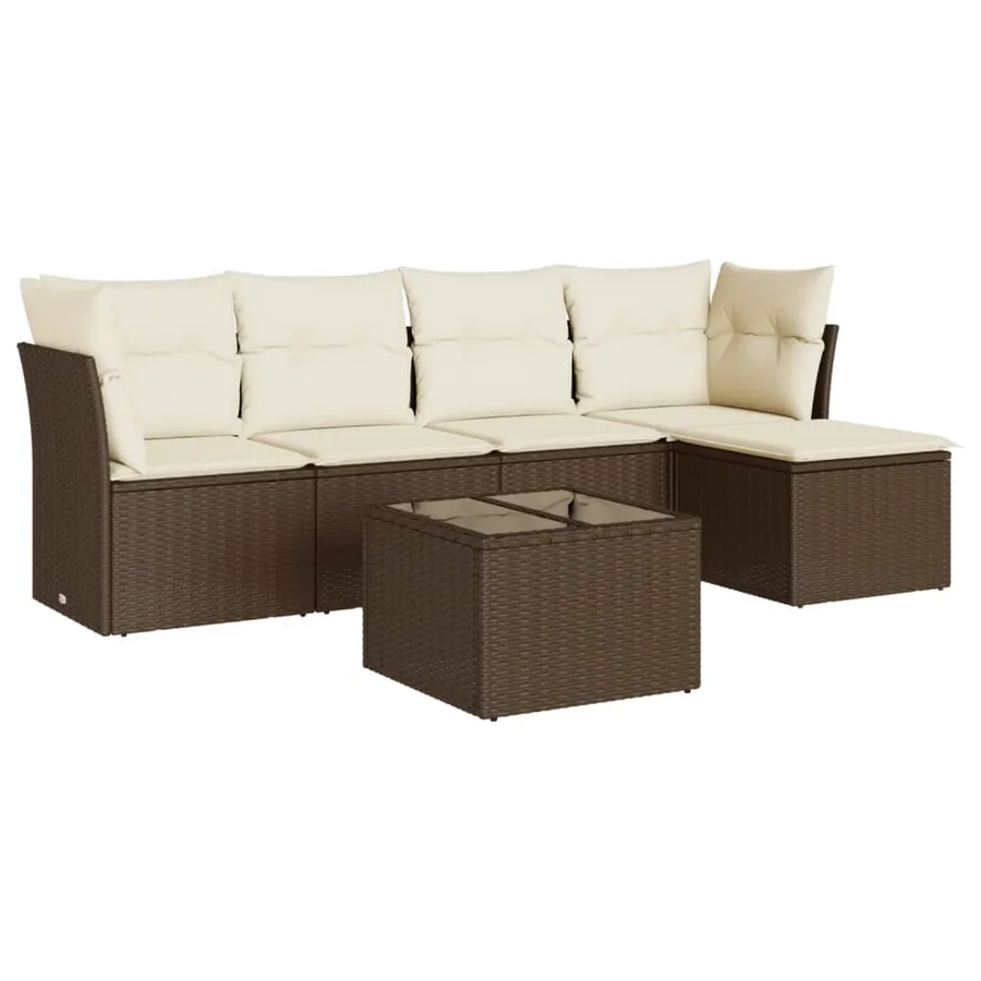 Salon de jardin avec coussins 6 pcs marron résine tressée - 2