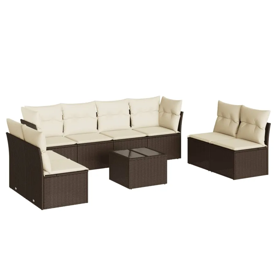 Salon de jardin avec coussins 9 pcs marron résine tressée - 2