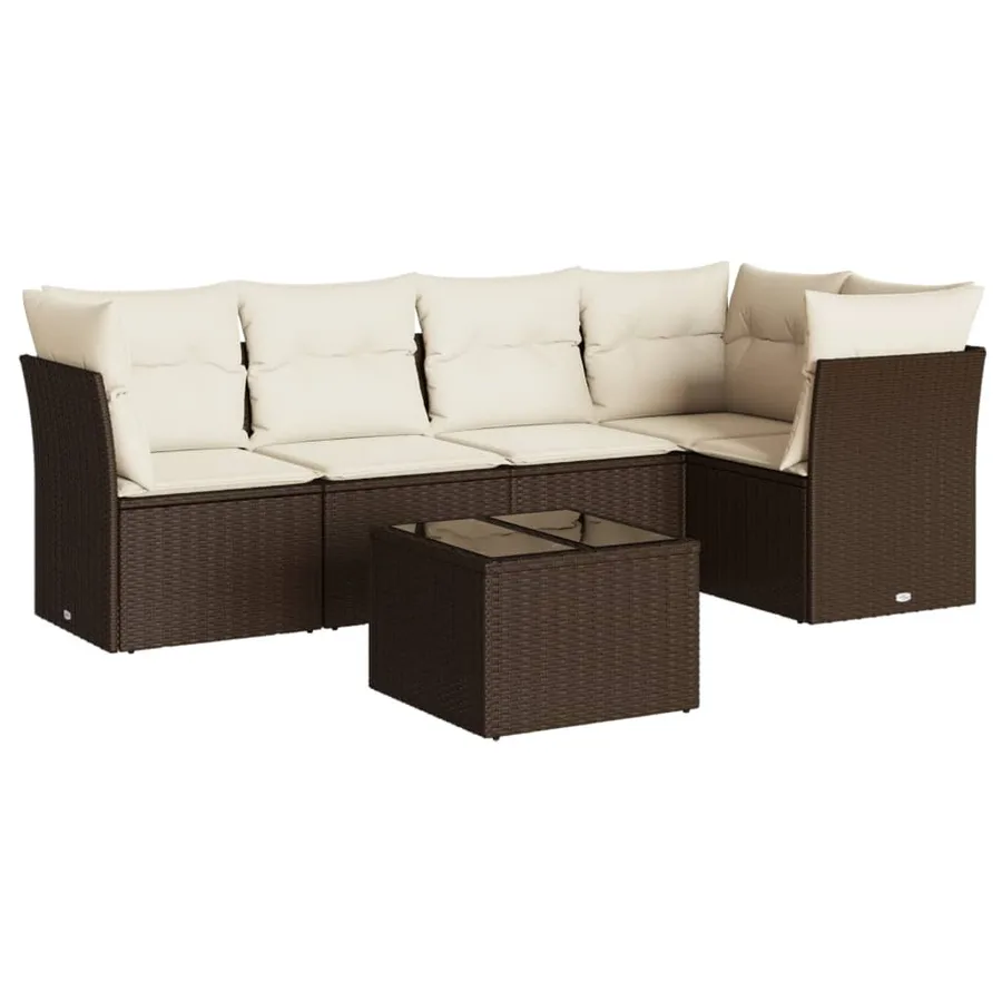 Salon de jardin avec coussins 6 pcs marron résine tressée - 2