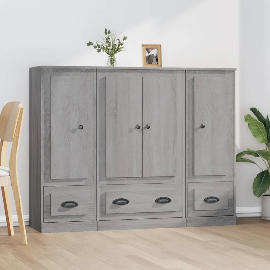 Buffets 3 pcs sonoma gris bois d'ingénierie