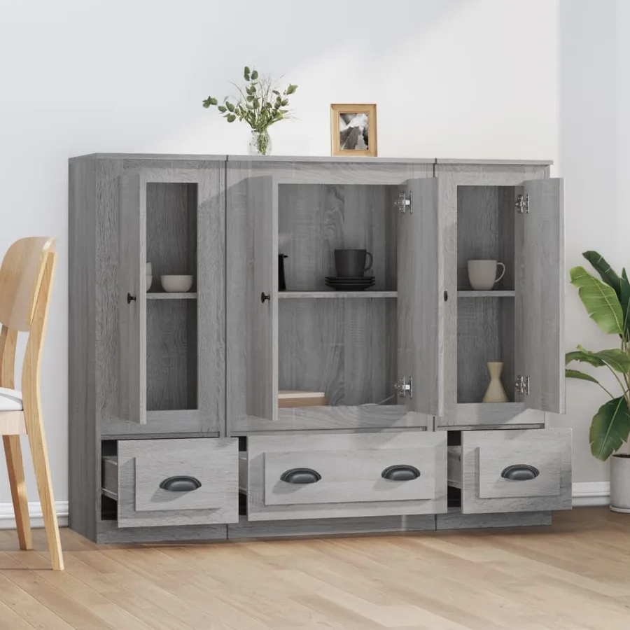 Buffets 3 pcs sonoma gris bois d'ingénierie - 3