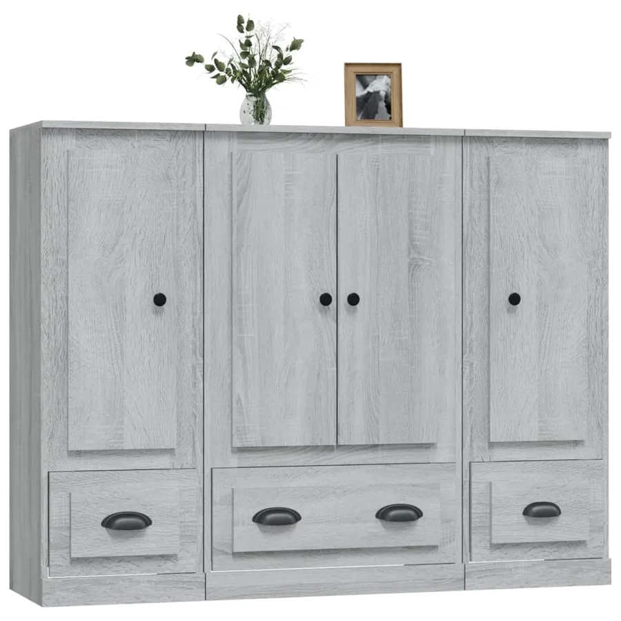 Buffets 3 pcs sonoma gris bois d'ingénierie - 4