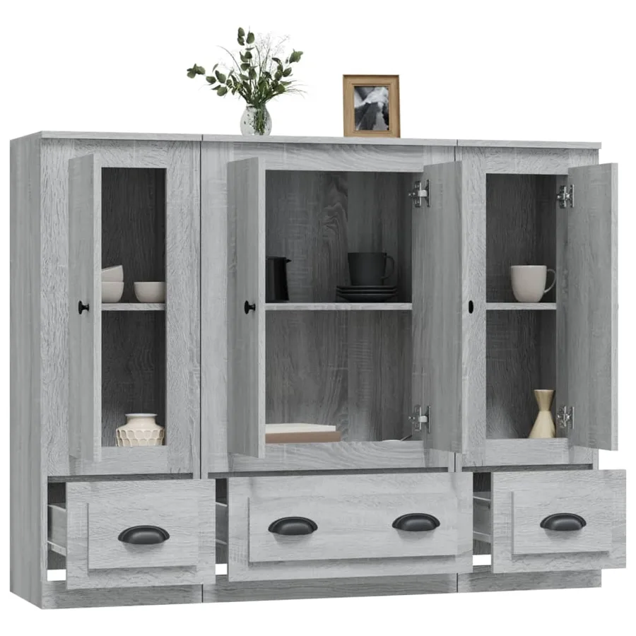 Buffets 3 pcs sonoma gris bois d'ingénierie - 5