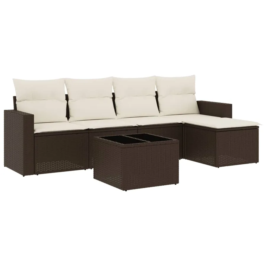 Salon de jardin avec coussins 6 pcs marron résine tressée - 2