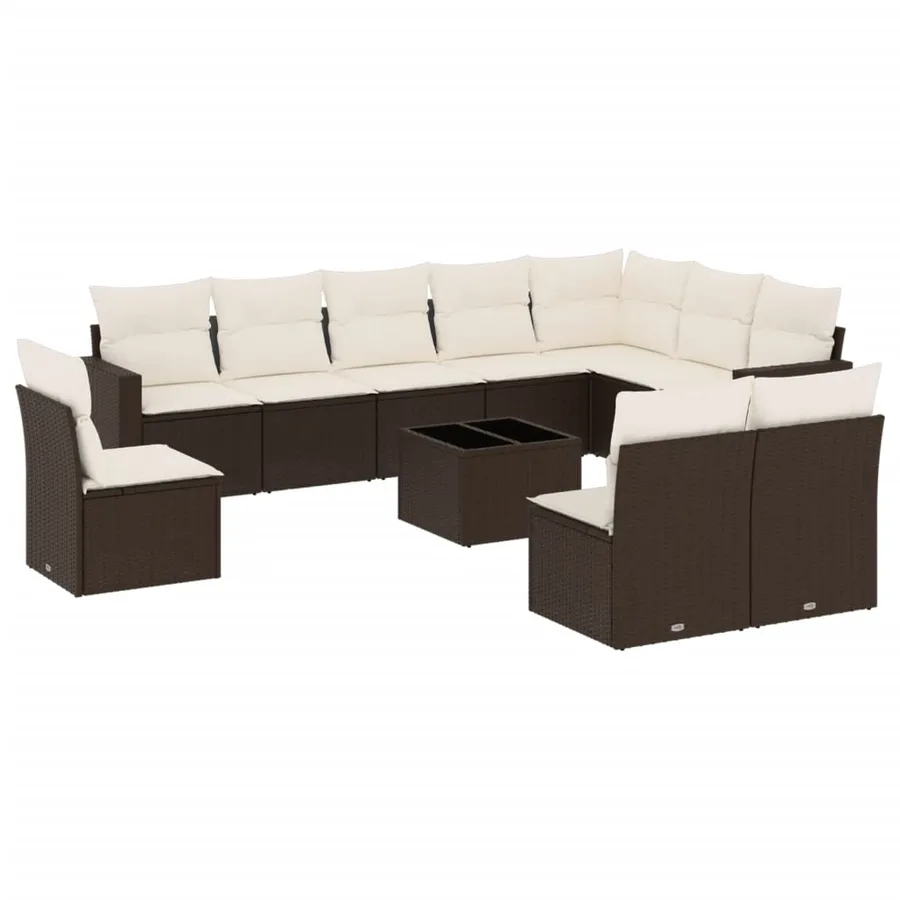 Salon de jardin et coussins 11 pcs marron résine tressée - 2
