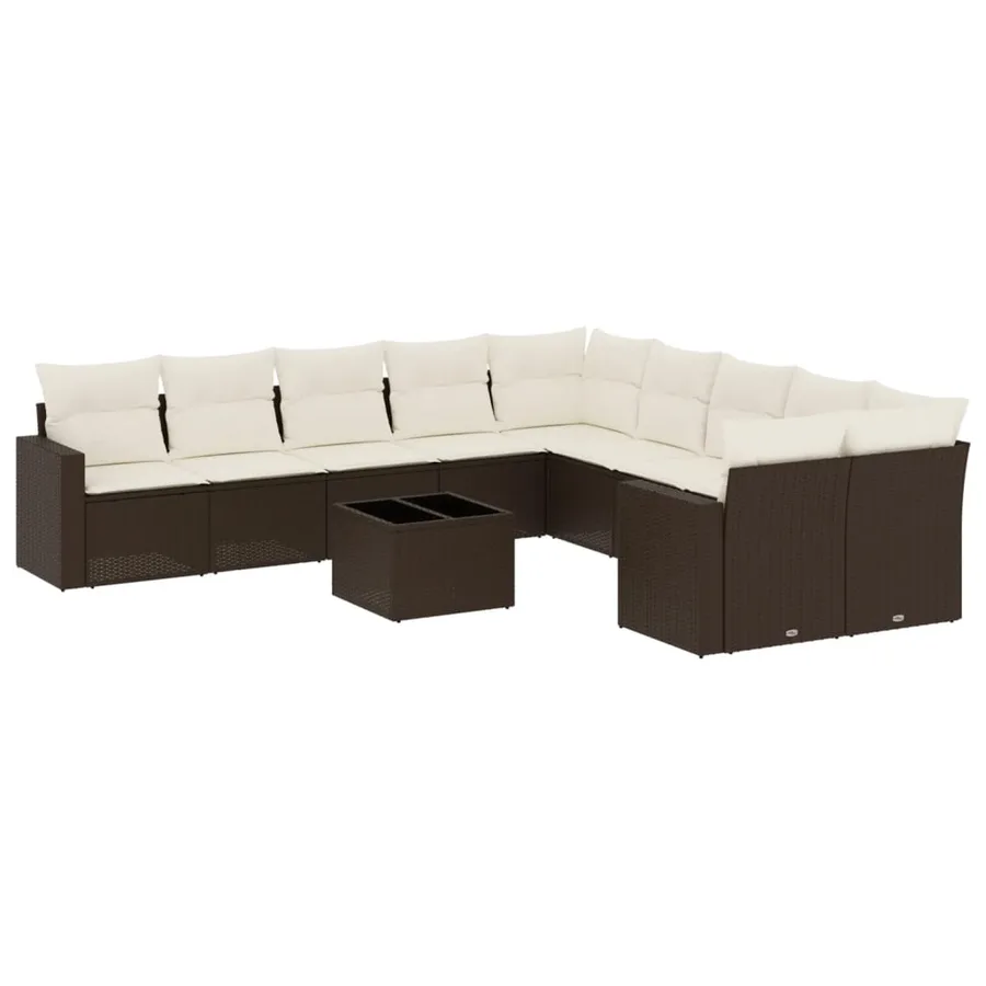 Salon de jardin et coussins 11 pcs marron résine tressée - 2