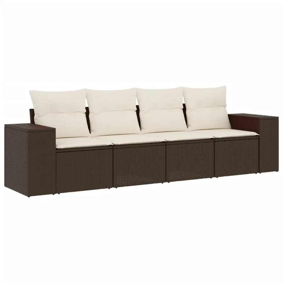 Salon de jardin 4 pcs avec coussins marron résine tressée - 2