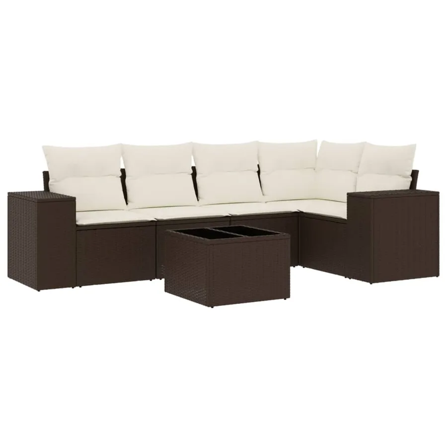 Salon de jardin avec coussins 6 pcs marron résine tressée - 2
