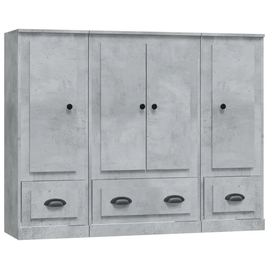 Buffets 3 pcs gris béton bois d'ingénierie - 2