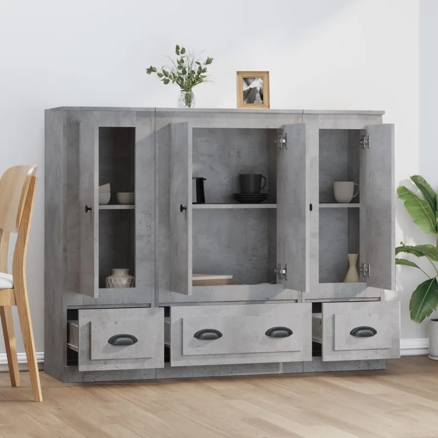 Buffets 3 pcs gris béton bois d'ingénierie - 3