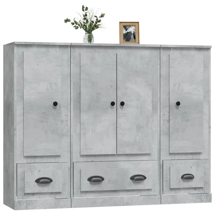 Buffets 3 pcs gris béton bois d'ingénierie - 4