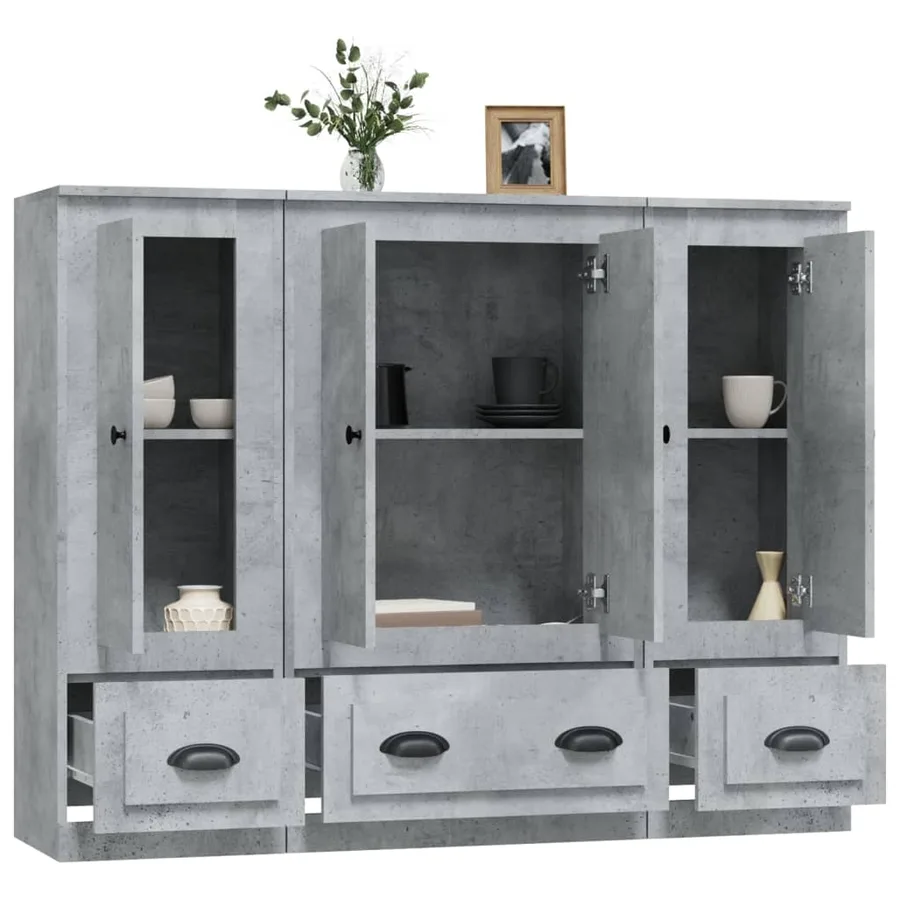 Buffets 3 pcs gris béton bois d'ingénierie - 5
