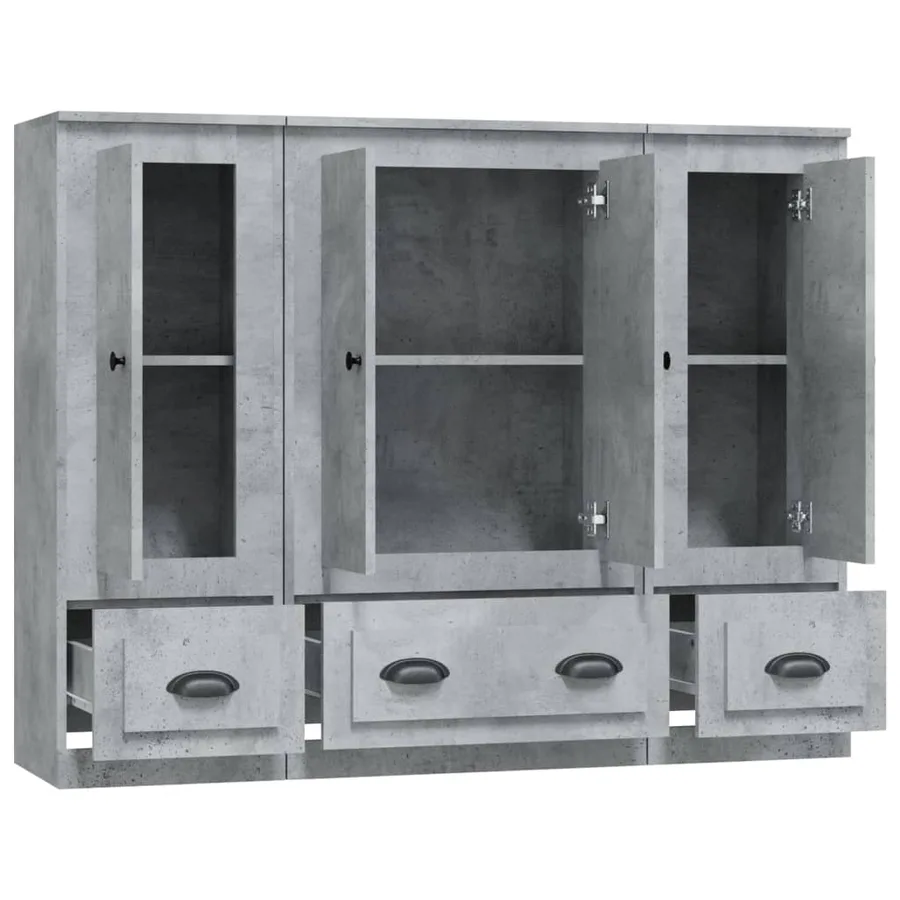 Buffets 3 pcs gris béton bois d'ingénierie - 6