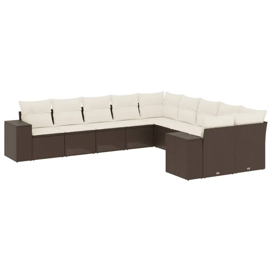 Salon de jardin 10 pcs avec coussins marron résine tressée - 2