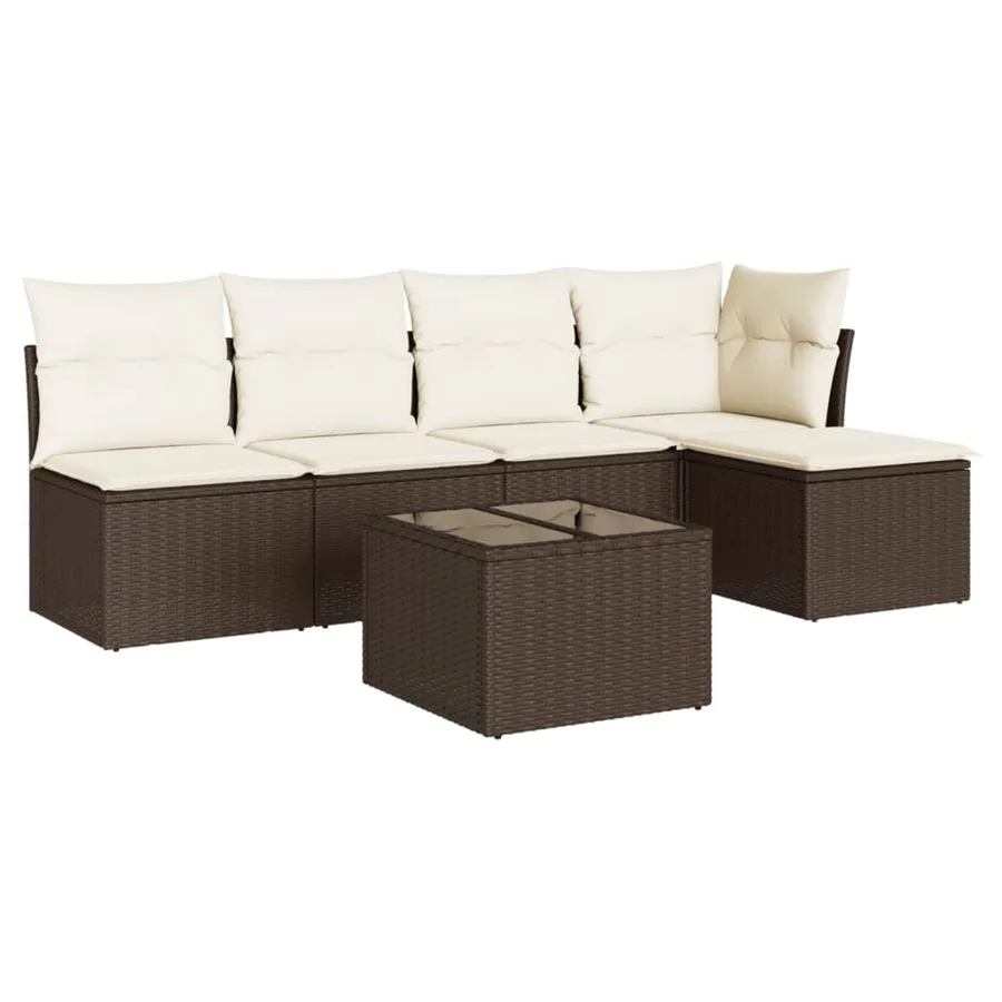 Salon de jardin avec coussins 6 pcs marron résine tressée - 2