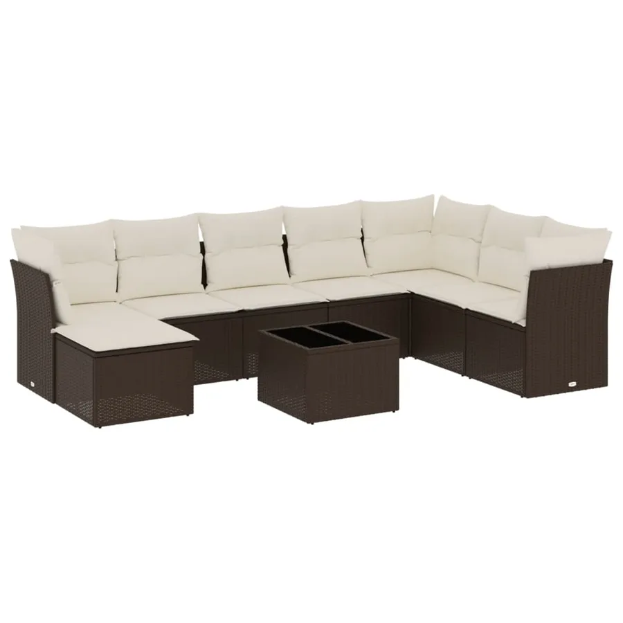 Salon de jardin avec coussins 9 pcs marron résine tressée - 2