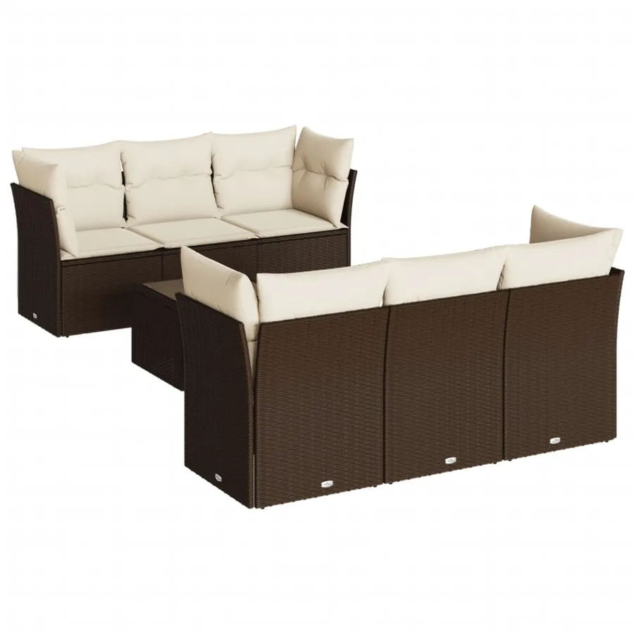 Salon de jardin avec coussins 7 pcs marron résine tressée - 2