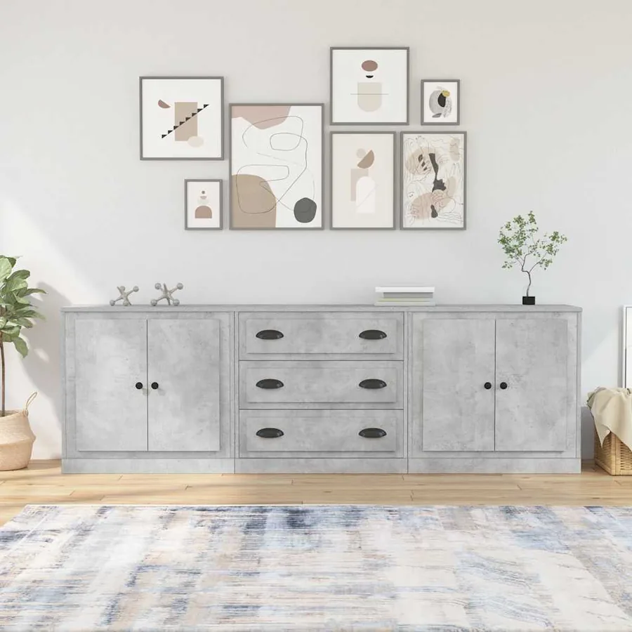 Buffets 3 pcs gris béton bois d'ingénierie