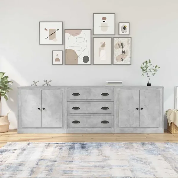 Buffets 3 pcs gris béton bois d'ingénierie