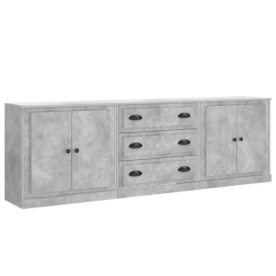 Buffets 3 pcs gris béton bois d'ingénierie - 2