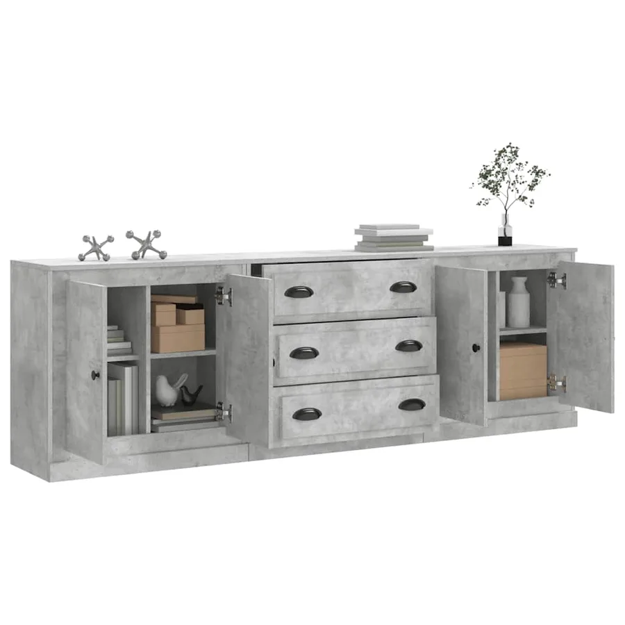 Buffets 3 pcs gris béton bois d'ingénierie - 3