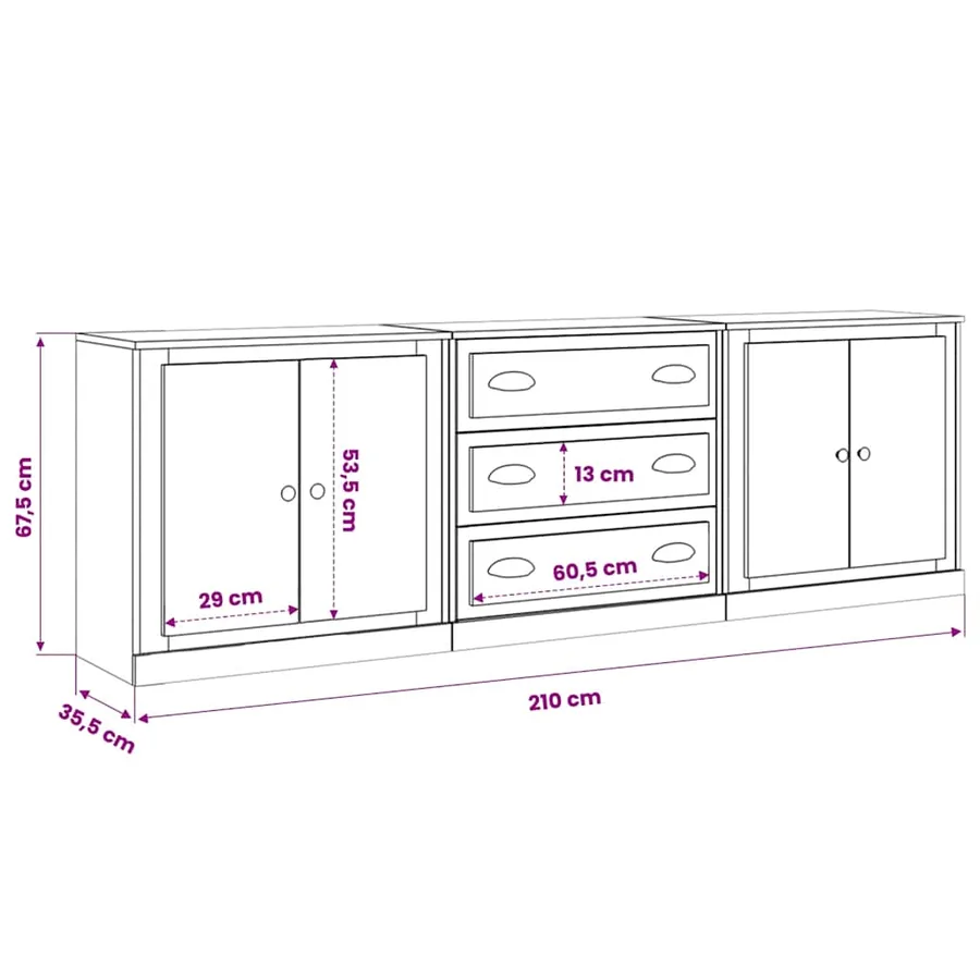 Buffets 3 pcs gris béton bois d'ingénierie - 9