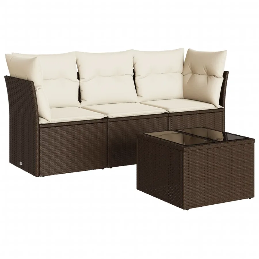 Salon de jardin 4 pcs avec coussins marron résine tressée - 2