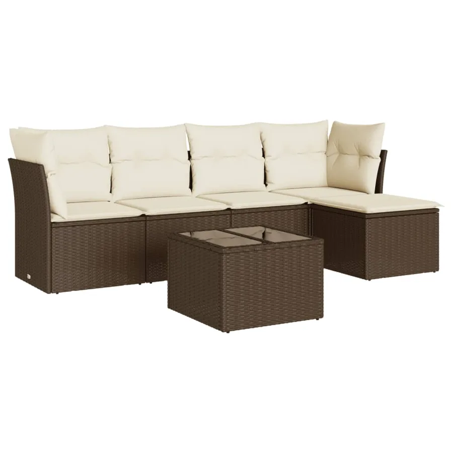 Salon de jardin avec coussins 6 pcs marron résine tressée - 2