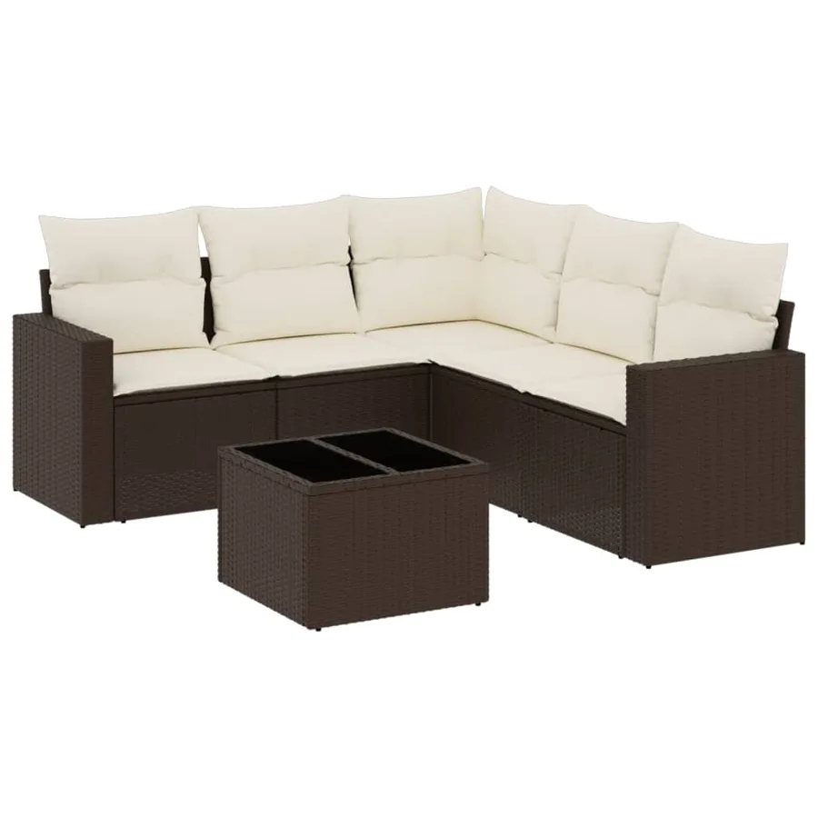Salon de jardin avec coussins 6 pcs marron résine tressée - 2