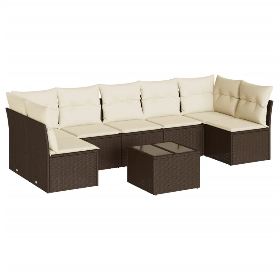 Salon de jardin 8 pcs avec coussins marron résine tressée - 2