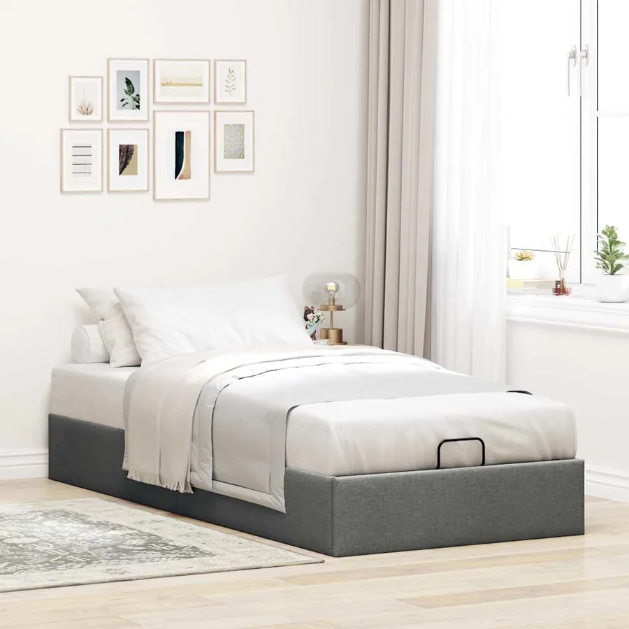 Cadre de lit ottoman sans matelas gris foncé 90x190 cm tissu - 3