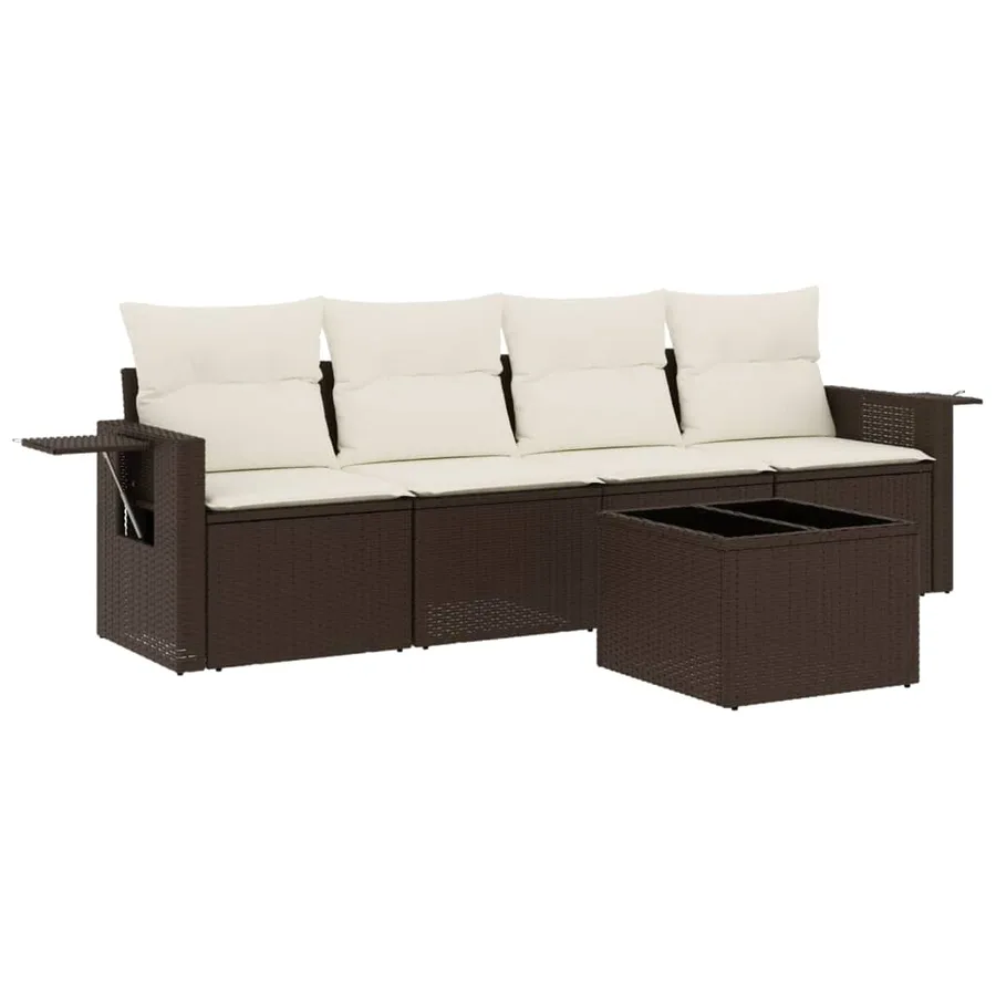Salon de jardin avec coussins 5 pcs marron résine tressée - 2