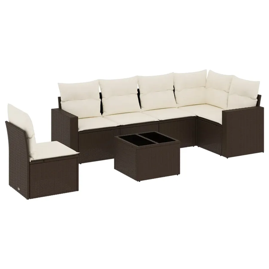 Salon de jardin avec coussins 7 pcs marron résine tressée - 2