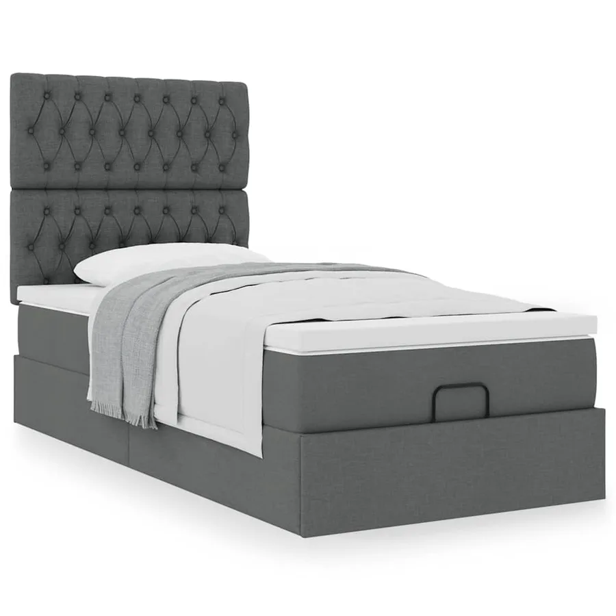 Cadre de lit ottoman avec matelas gris foncé 90x190 cm tissu - 4