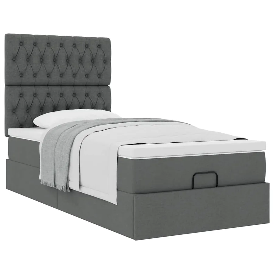 Cadre de lit ottoman avec matelas gris foncé 90x190 cm tissu - 5