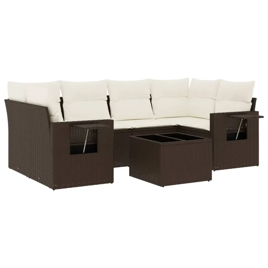 Salon de jardin avec coussins 7 pcs marron résine tressée - 2