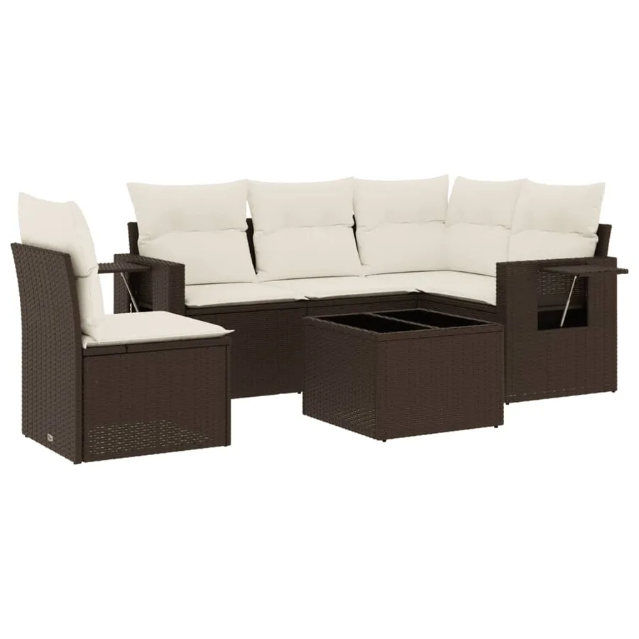 Salon de jardin avec coussins 6 pcs marron résine tressée - 2
