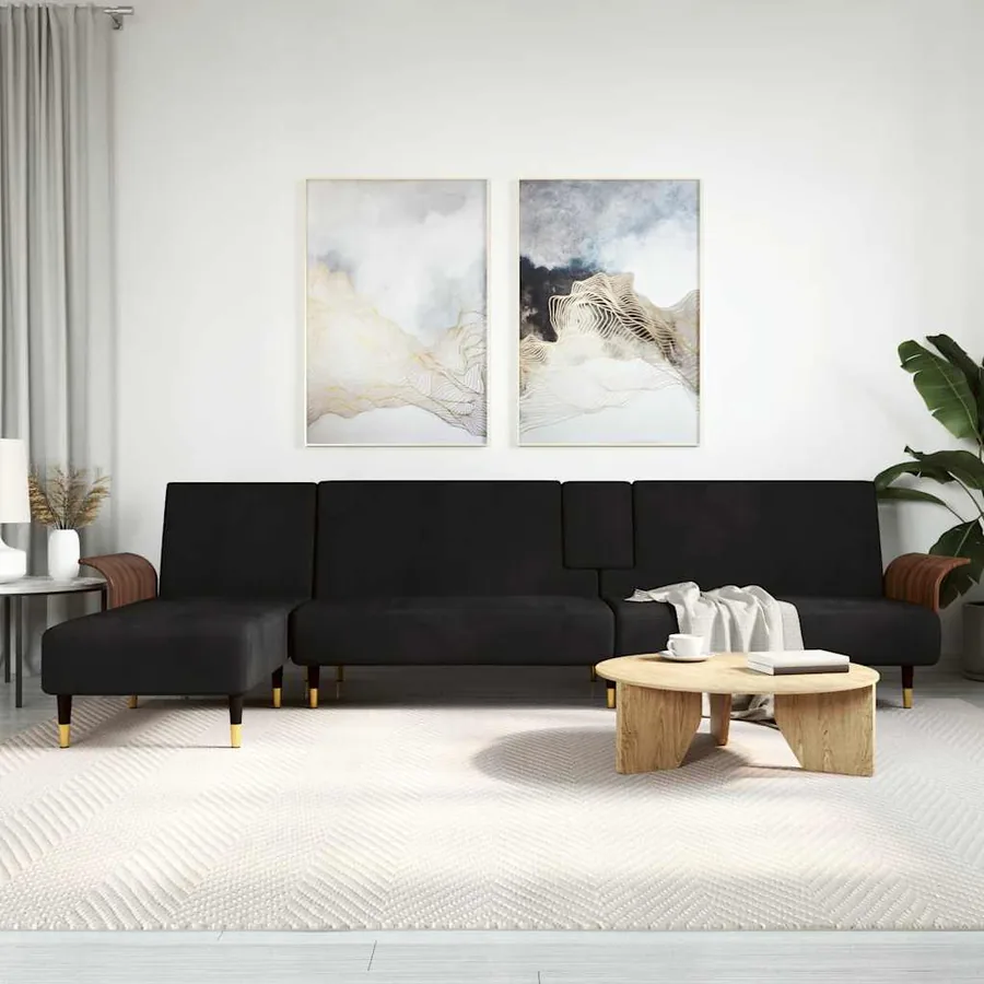 Canapé-lit en forme de L noir 279x140x70 cm velours