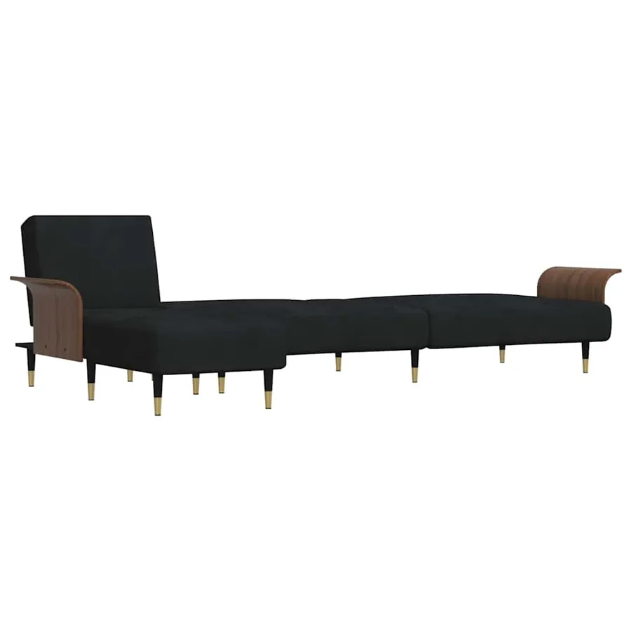 Canapé-lit en forme de L noir 279x140x70 cm velours - 5