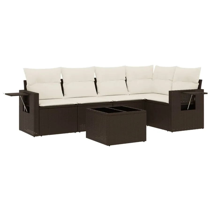 Salon de jardin avec coussins 6 pcs marron résine tressée - 2