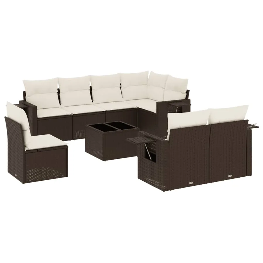 Salon de jardin avec coussins 9 pcs marron résine tressée - 2