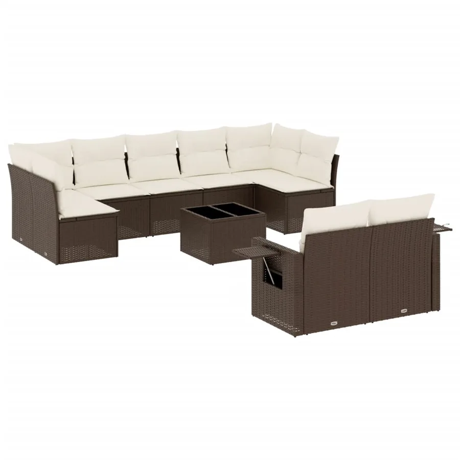 Salon de jardin 10 pcs avec coussins marron résine tressée - 2