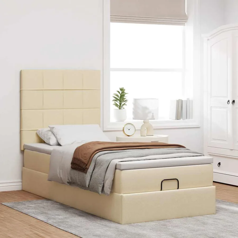 Cadre de lit ottoman avec matelas crème 90x190 cm tissu - 3