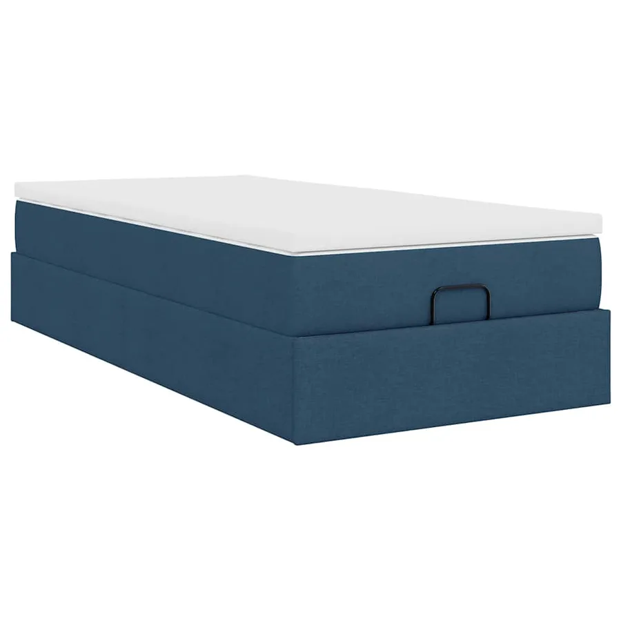 Cadre de lit ottoman avec matelas bleu 80x200 cm tissu - 10