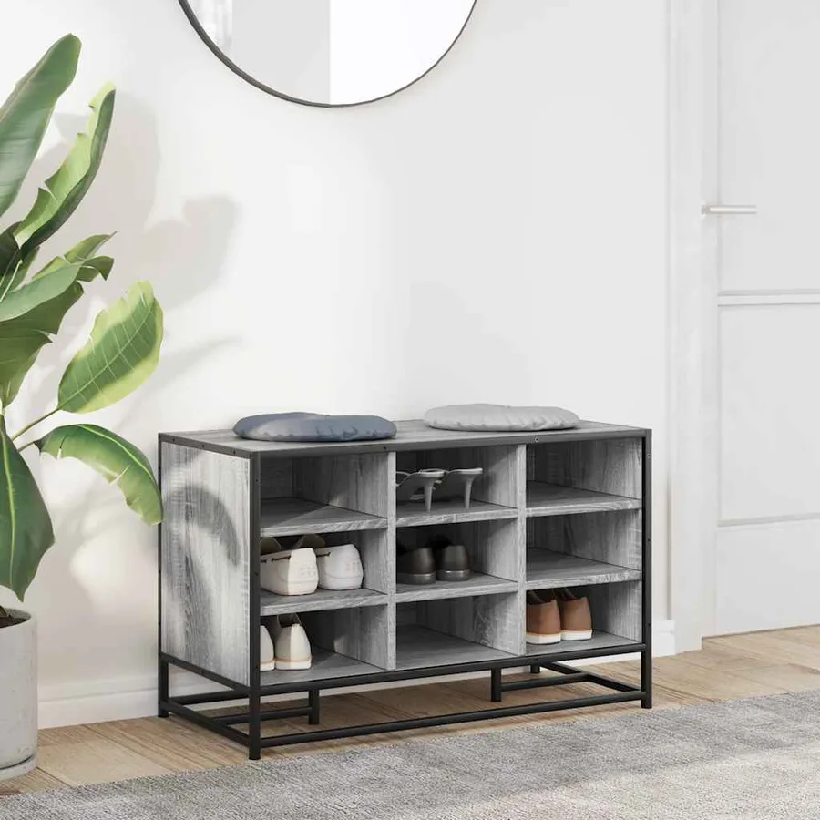 Banc à chaussures sonoma gris bois d'ingénierie et métal - 3
