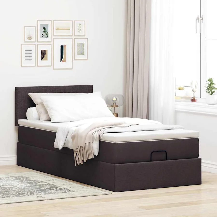 Cadre de lit ottoman avec matelas marron foncé 80x200 cm tissu - 3