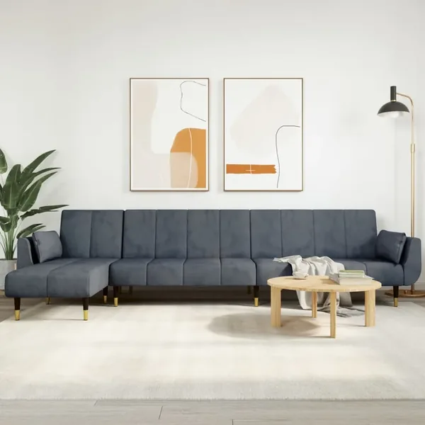 Canapé-lit en forme de L gris 275x140x70 cm velours