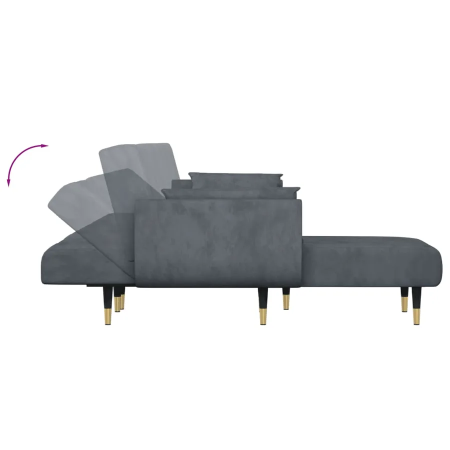 Canapé-lit en forme de L gris 275x140x70 cm velours - 6
